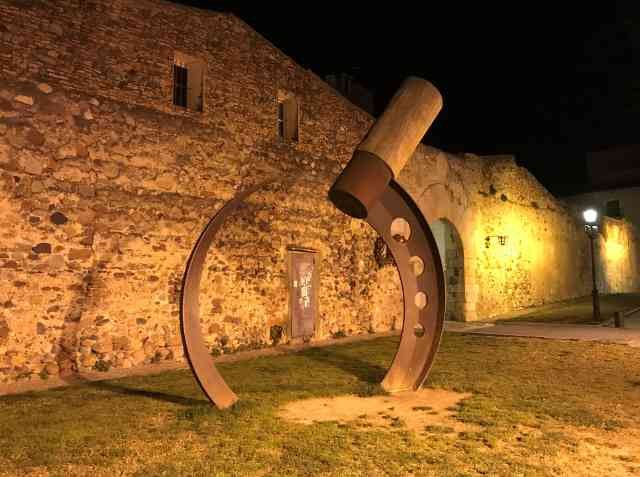 A prize-winning sculpture of a sickle in the old town of Cambrils in Tarragona, Spain.